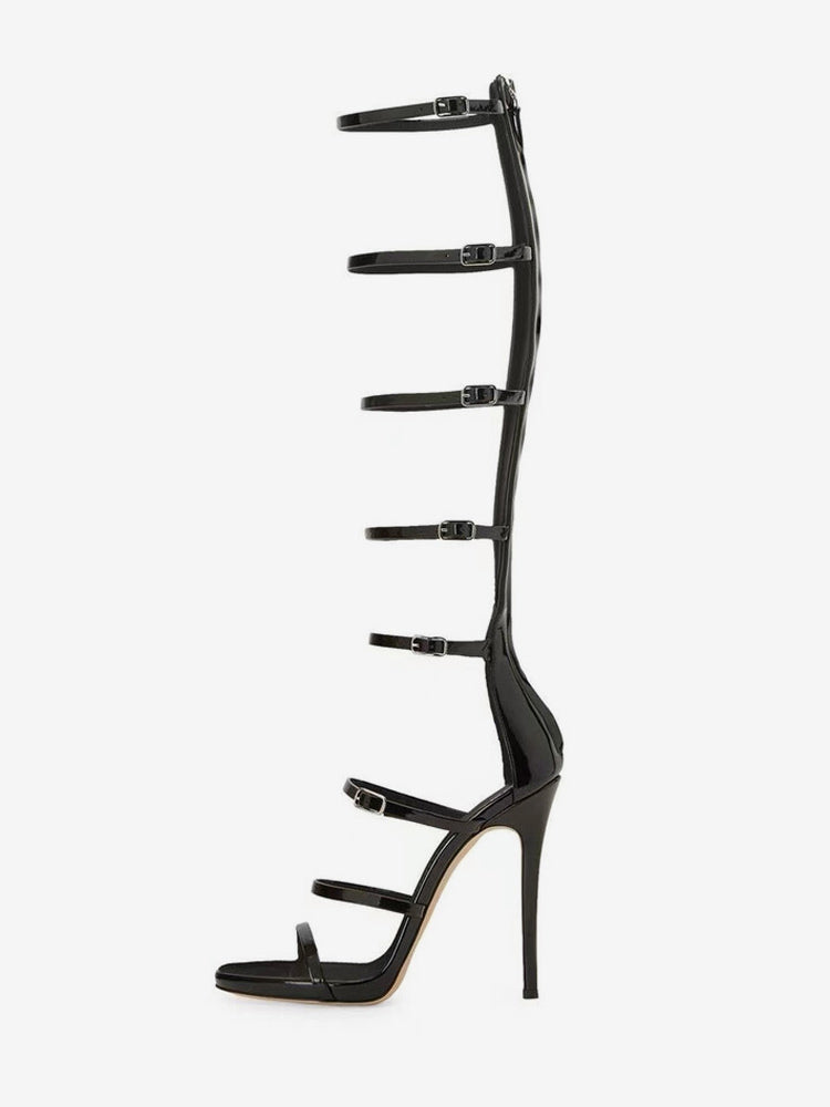 gold open toe buckle knee high gladiator sandals — view 2