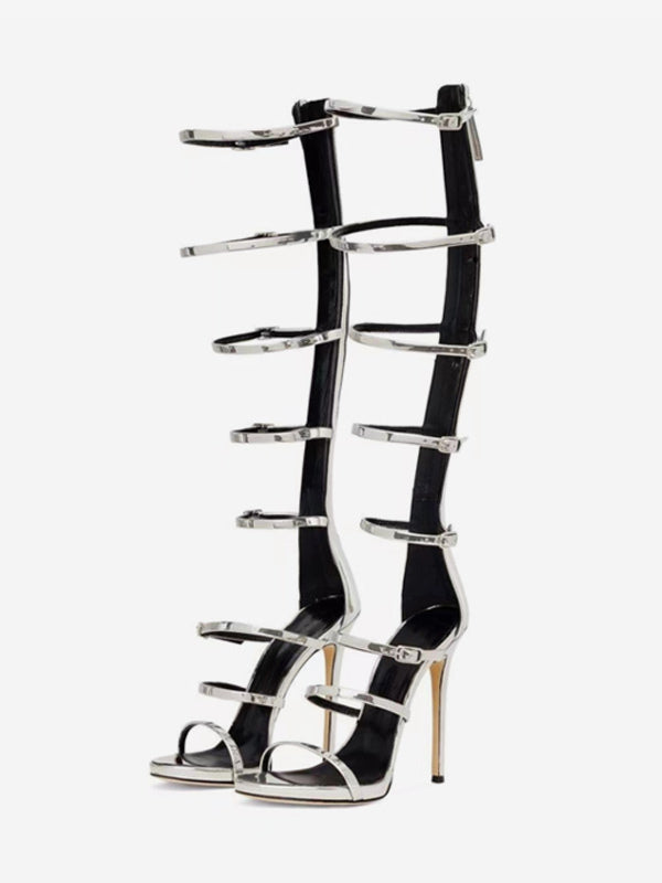 Gold Open-Toe Buckle Knee-High Gladiator Sandals — view 3