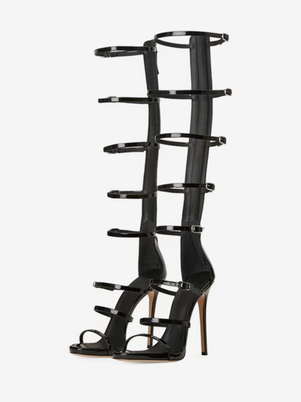 gold open toe buckle knee high gladiator sandals — view 1