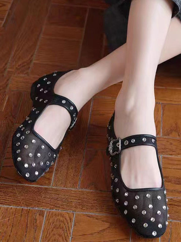 Apricot Round-Toe Buckle Ballet Flats — view 4