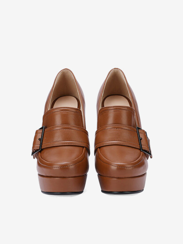 Green Platform Block Heel Slip-On Loafers — view 3