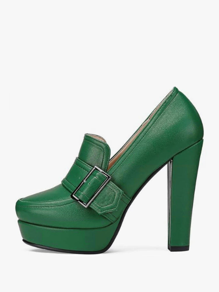 Green Platform Block Heel Slip-On Loafers — view 7