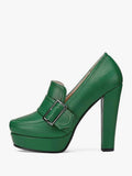 Green Platform Block Heel Slip-On Loafers — view 7