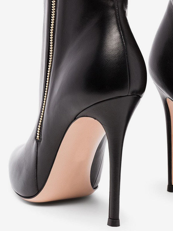 black pointed toe zip ankle boots — view 2