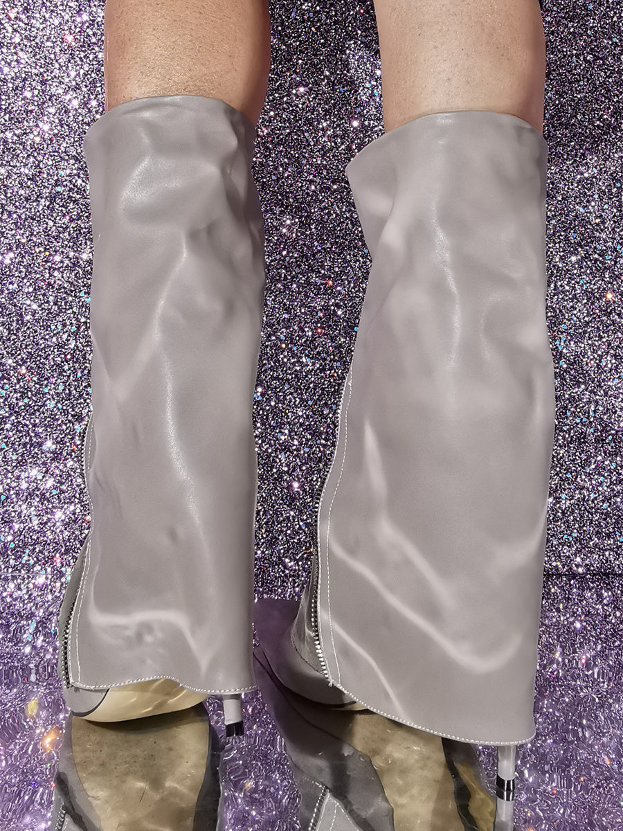 Apricot Zip Contrast Panel Curve Boots — view 5