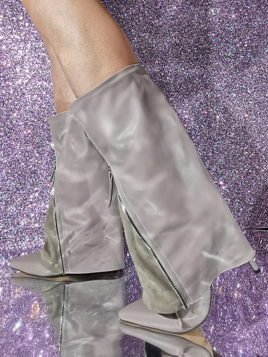 apricot zip contrast panel curve boots — view 1
