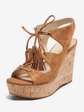 Brown Slingback Lace-Up Suede-Effect Sandals — view 1