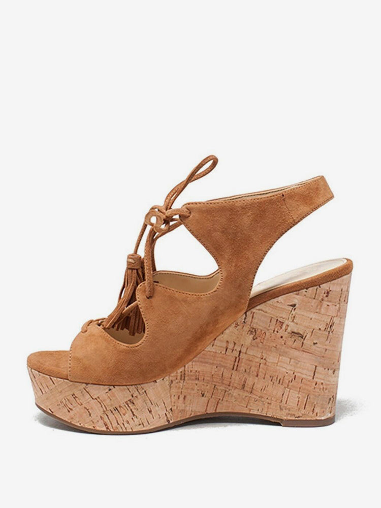 brown slingback lace up suede effect sandals — view 2