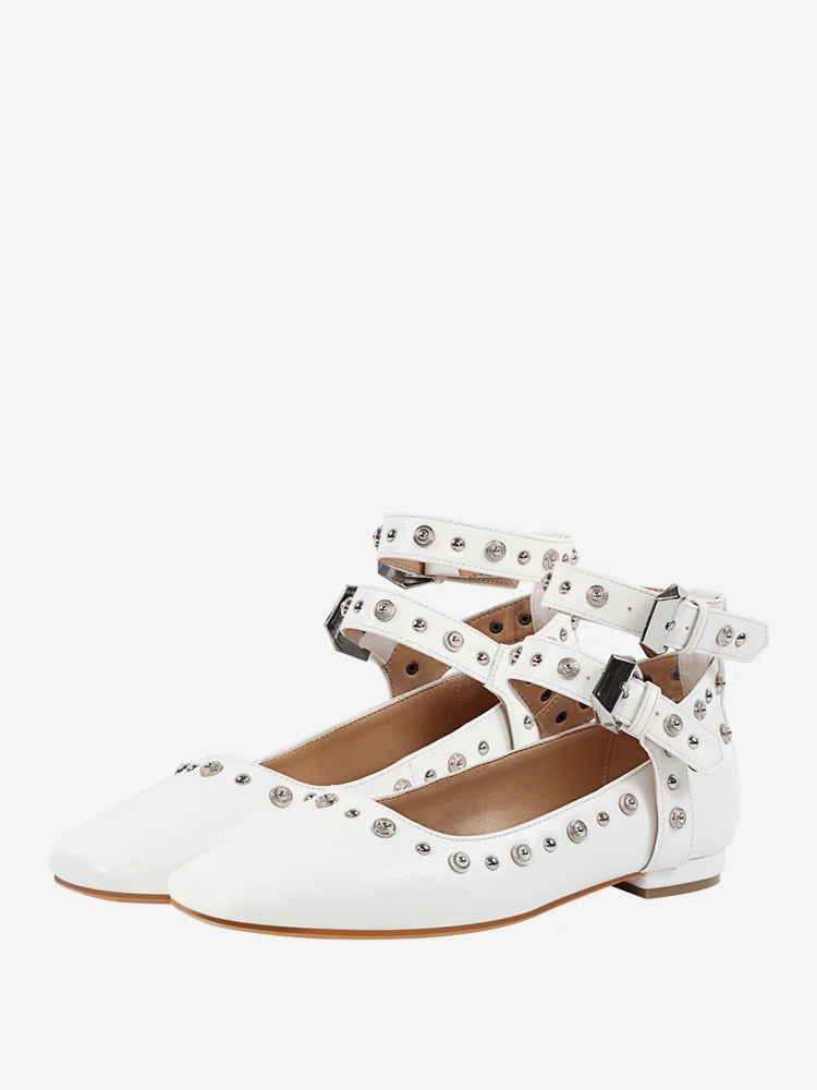 sky blue pointed toe ankle strap ballet flats — view 2