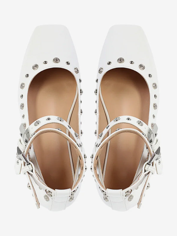 sky blue pointed toe ankle strap ballet flats — view 3