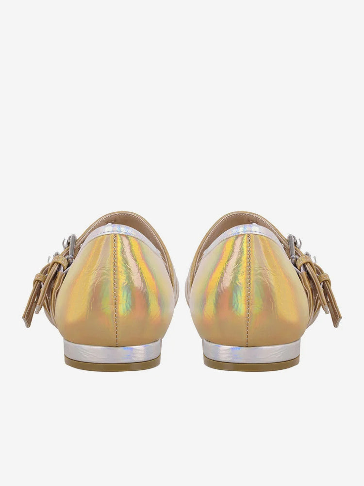 split colour square toe buckle ballet flats — view 3