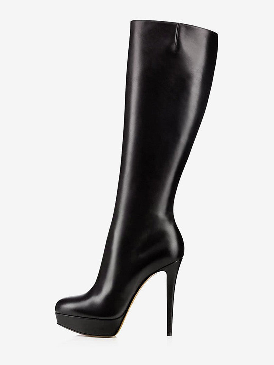 Red Round-Toe Platform Knee-High Boots — view 1