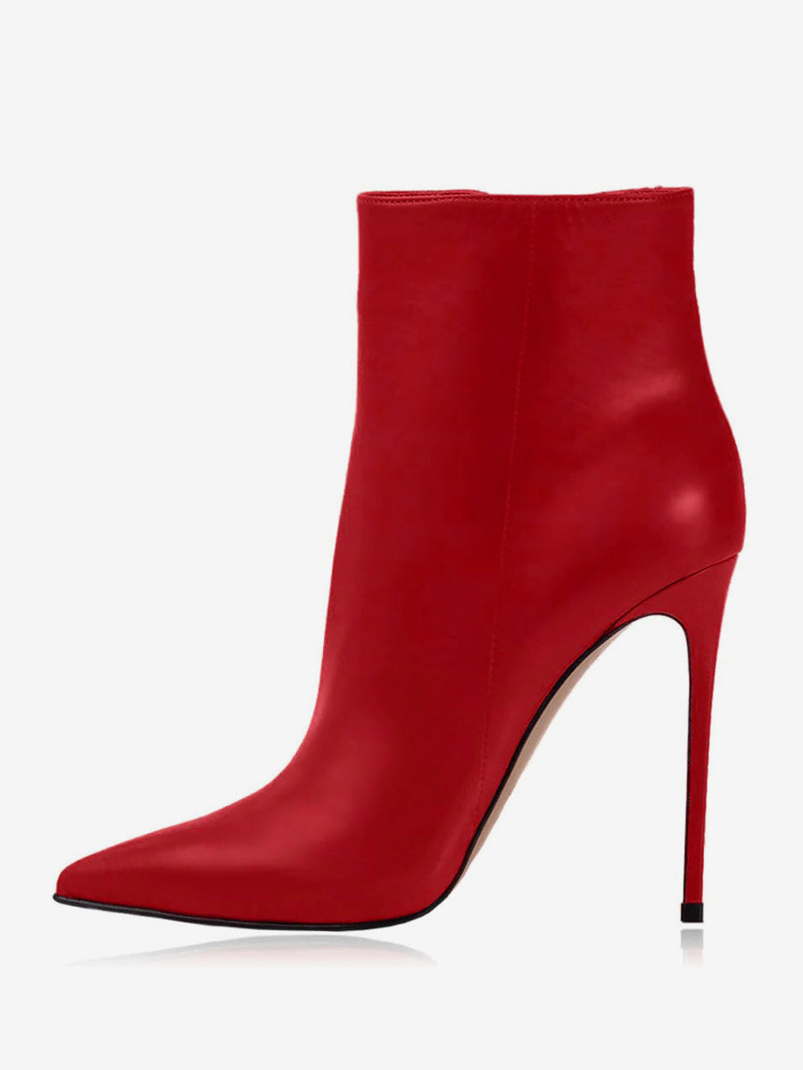 red pointed toe stiletto ankle boots — view 6
