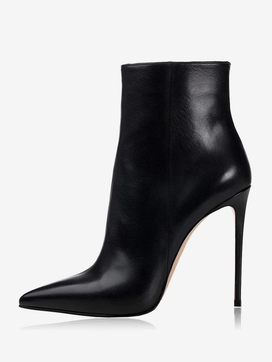 red pointed toe stiletto ankle boots — view 2
