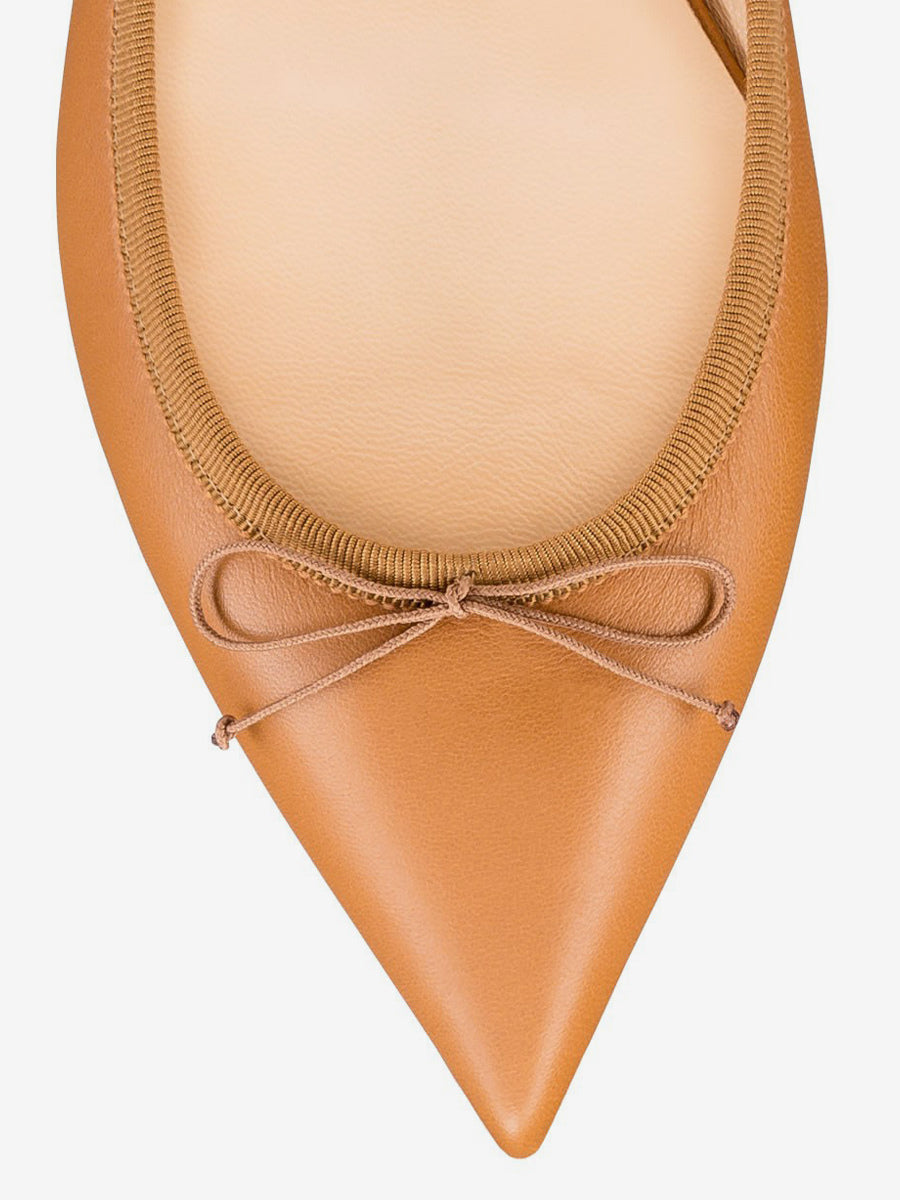 brown pointed toe bow detail ballet flats — view 7