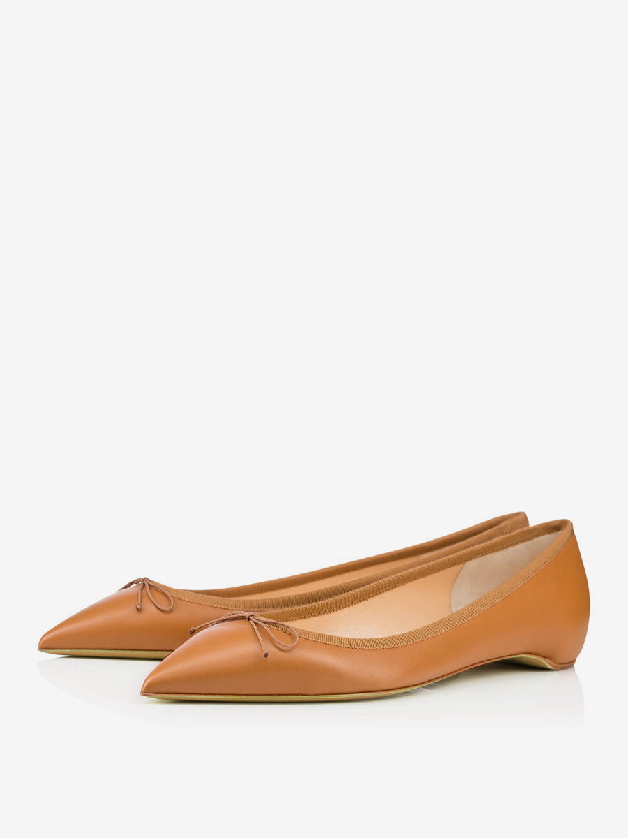 Brown Pointed-Toe Bow Detail Ballet Flats — view 5