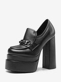 Black Platform Block Heel Slip-On Loafers — view 1