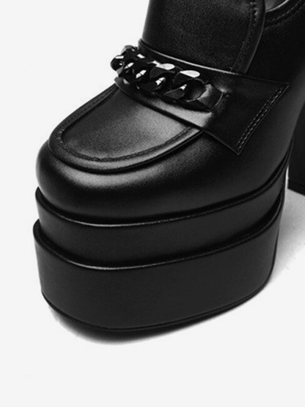 Black Platform Block Heel Slip-On Loafers — view 4