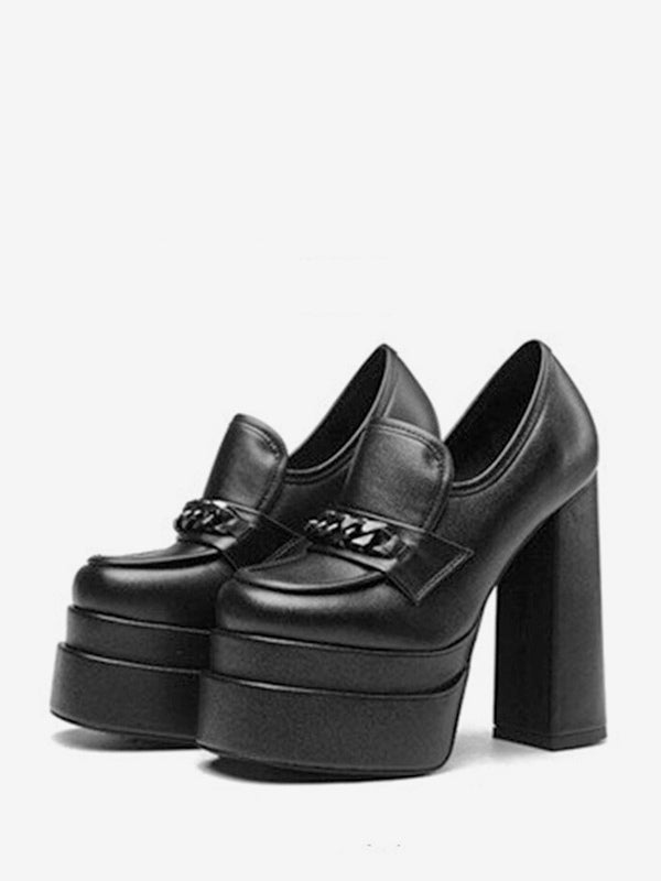 Black Platform Block Heel Slip-On Loafers — view 3
