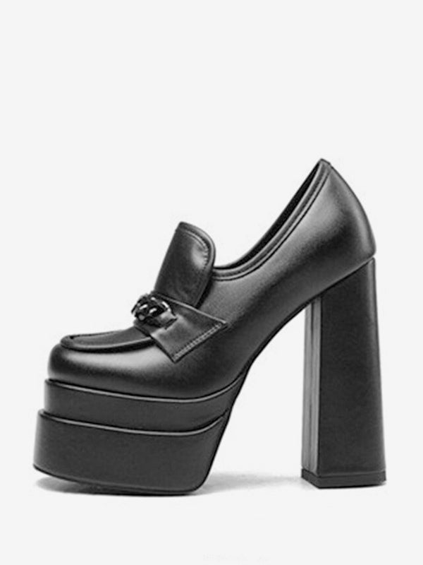 Black Platform Block Heel Slip-On Loafers — view 2