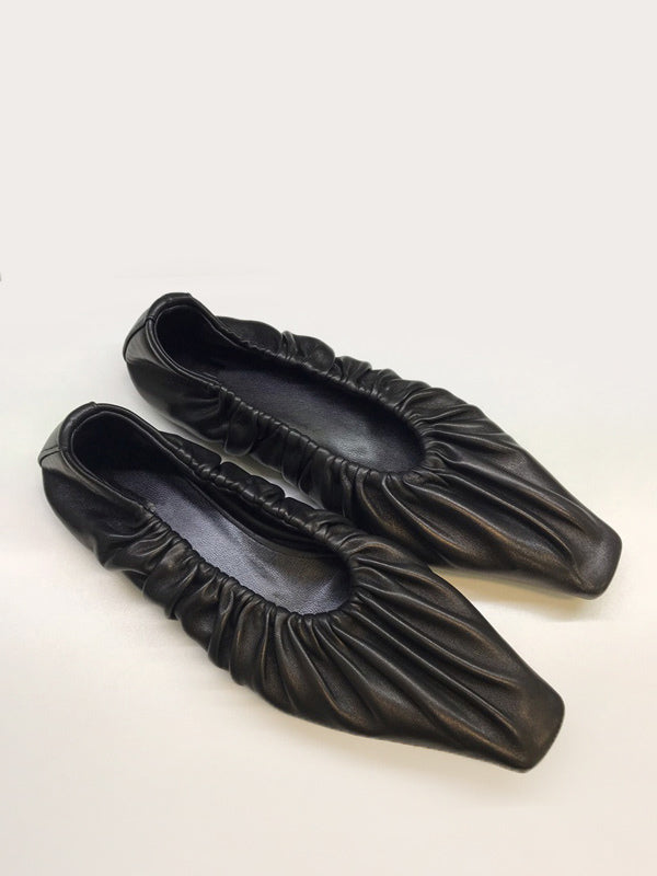 black square toe pleated ballet flats — view 5
