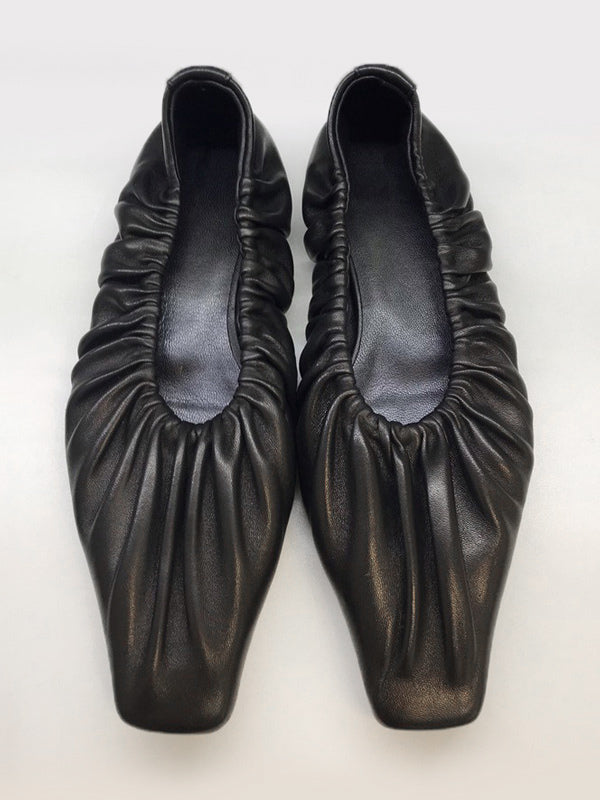 black square toe pleated ballet flats — view 4