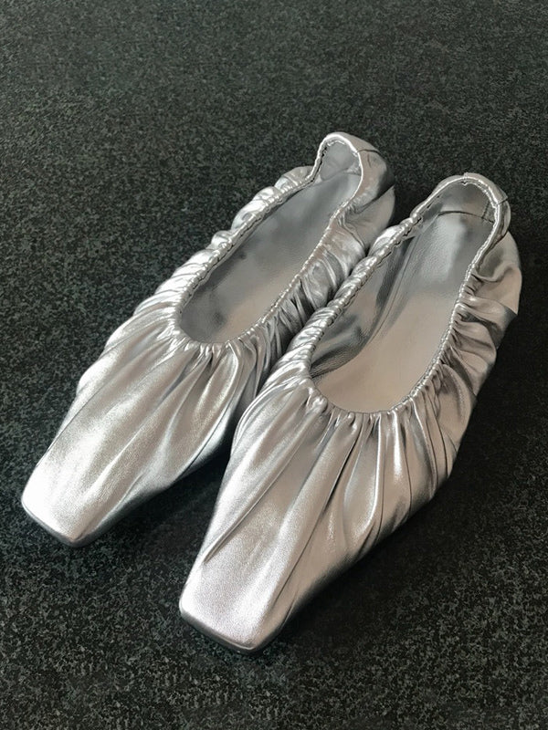 black square toe pleated ballet flats — view 3
