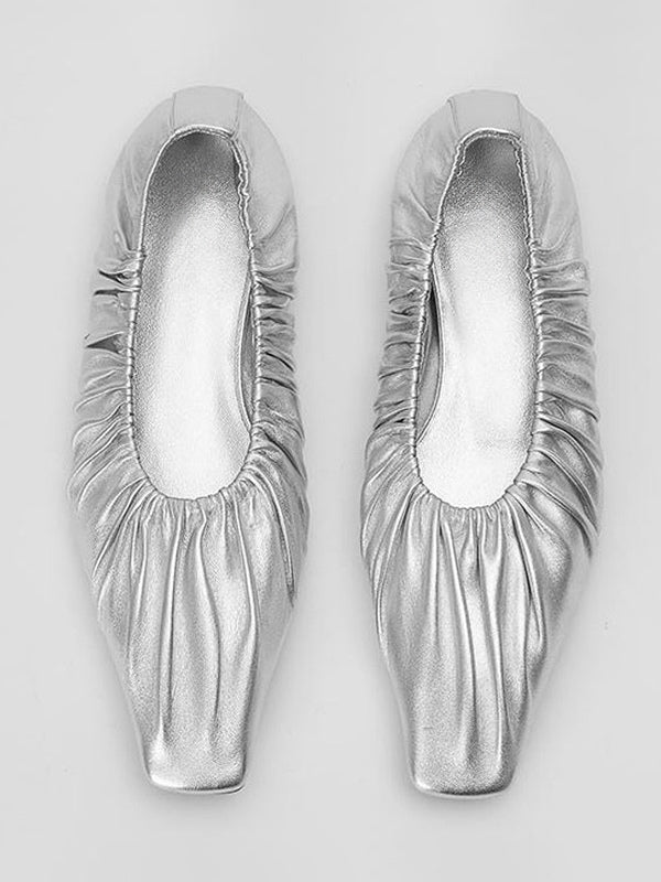 black square toe pleated ballet flats — view 2