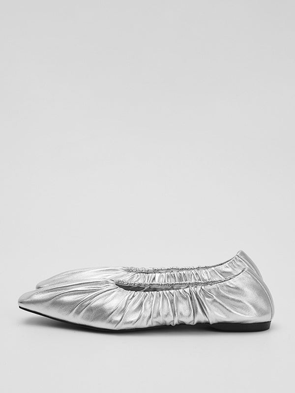 black square toe pleated ballet flats — view 1