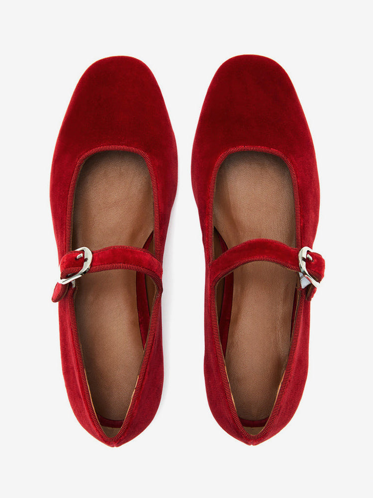 green round toe velvet ballet flats — view 2