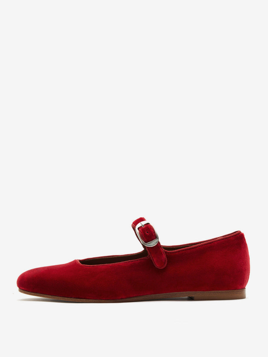 Green Round-Toe Velvet Ballet Flats — view 1