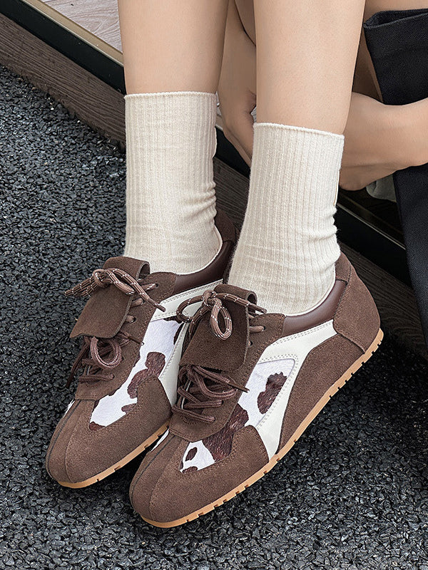 Brown Round-Toe Suede-Effect Trainers — view 5