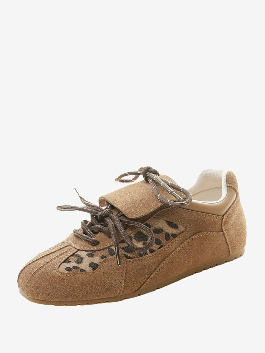 Brown Round-Toe Suede-Effect Trainers — view 1