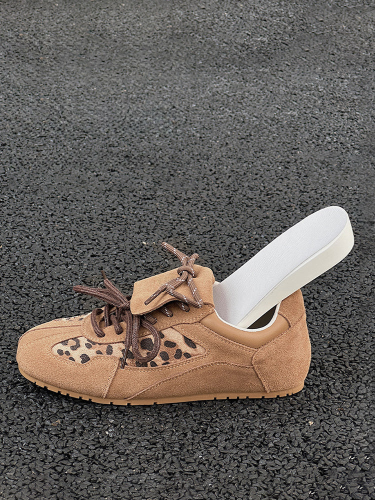 brown round toe suede effect trainers — view 3