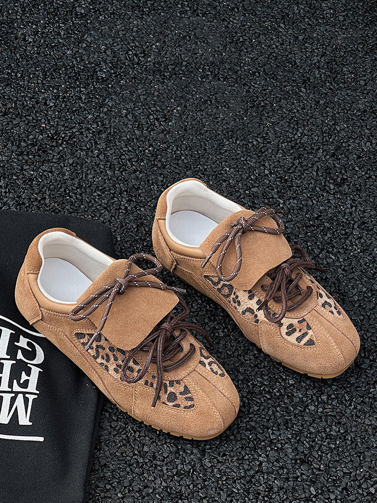 brown round toe suede effect trainers — view 2