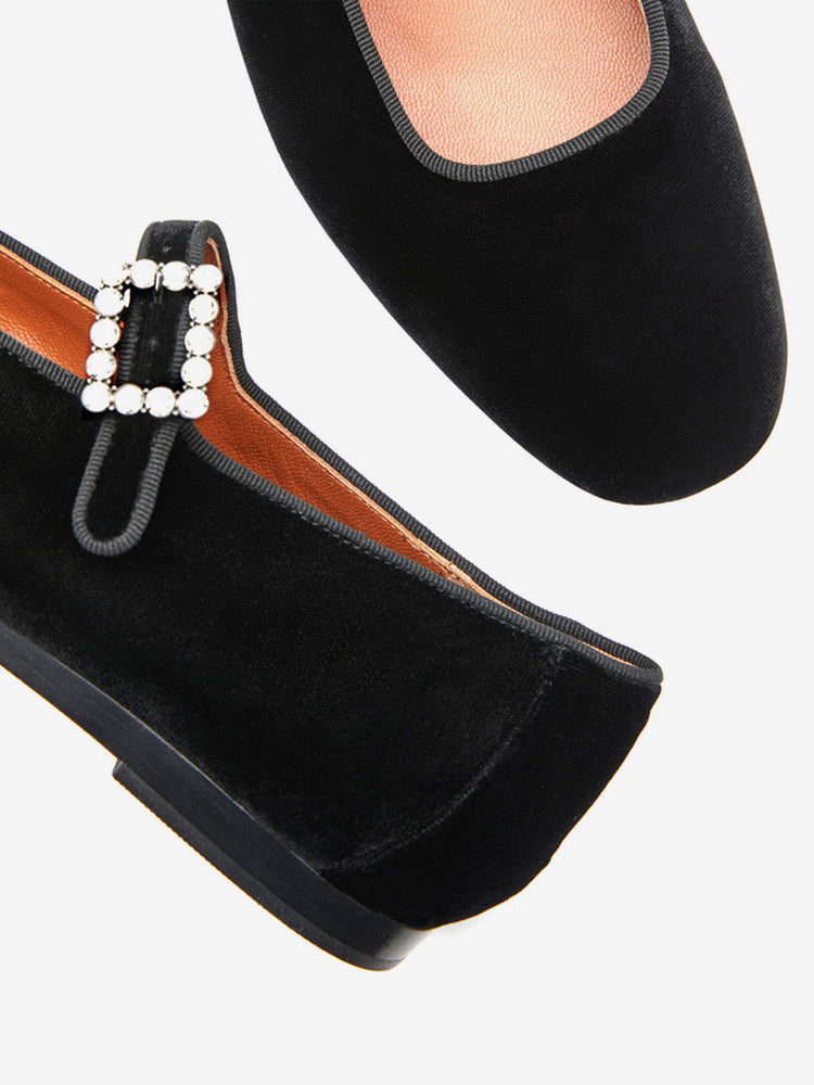 black round toe velvet ballet flats — view 3