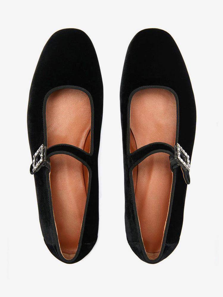 black round toe velvet ballet flats — view 2