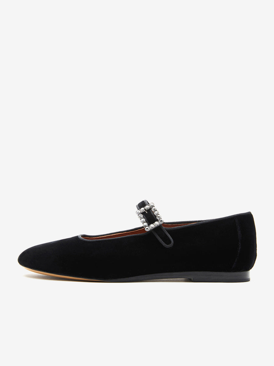 Black Round-Toe Velvet Ballet Flats — view 1