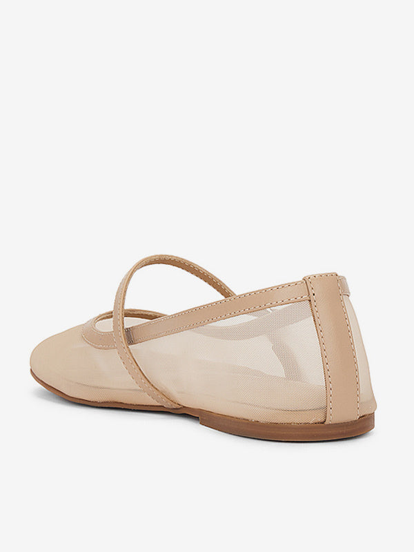 Nude Round-Toe Slip-On Sheer Ballet Flats — view 3