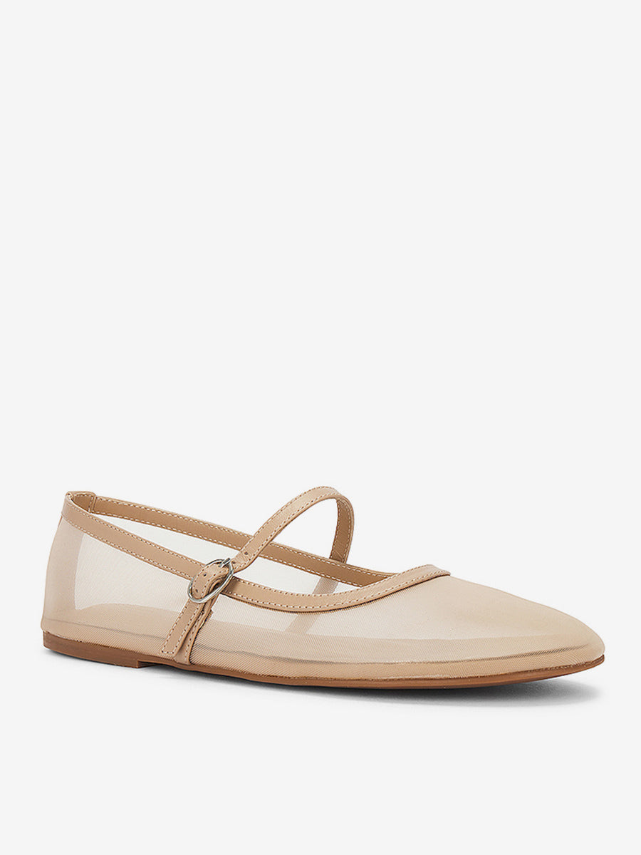 nude round toe slip on sheer ballet flats — view 2