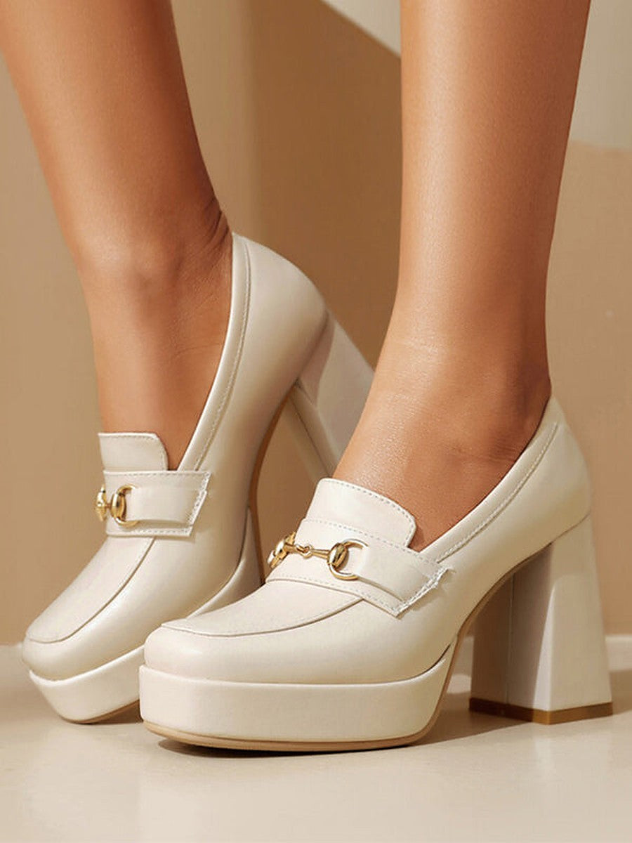 Orange Red Platform Block Heel Loafers — view 1