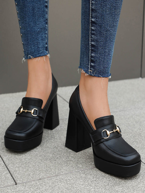 Orange Red Platform Block Heel Loafers — view 6