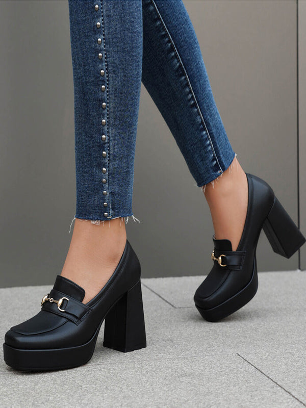 Orange Red Platform Block Heel Loafers — view 5