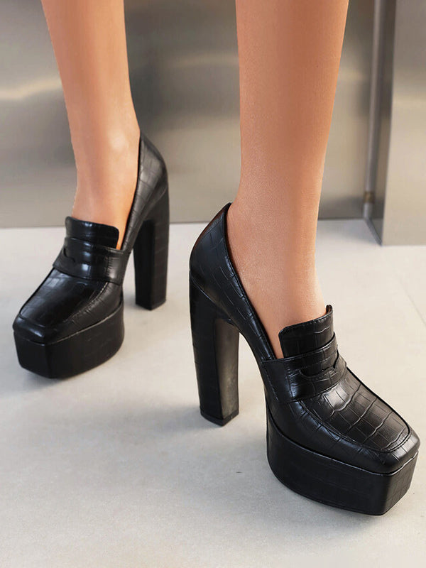 brown platform block heel slip on loafers — view 6