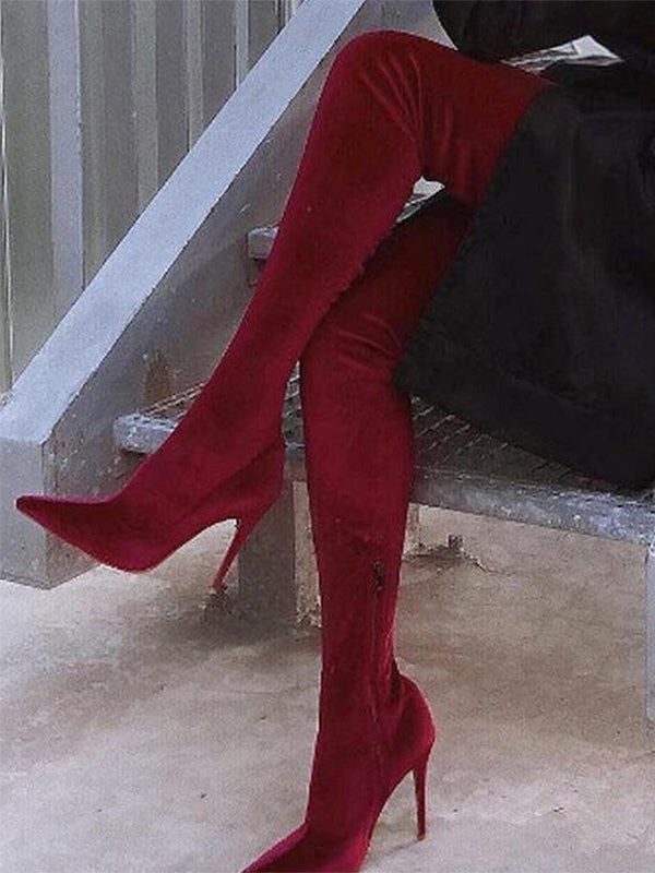 green pointed toe velvet over the knee boots — view 3