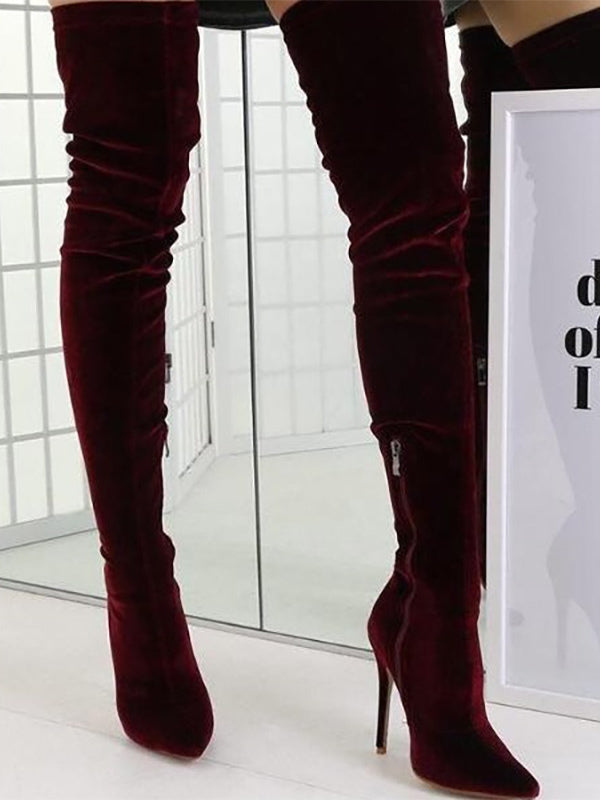 green pointed toe velvet over the knee boots — view 4