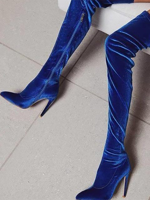 green pointed toe velvet over the knee boots — view 2