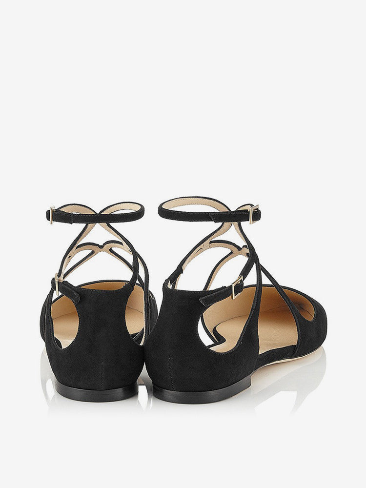 pink pointed toe ankle strap strappy ballet flats — view 8