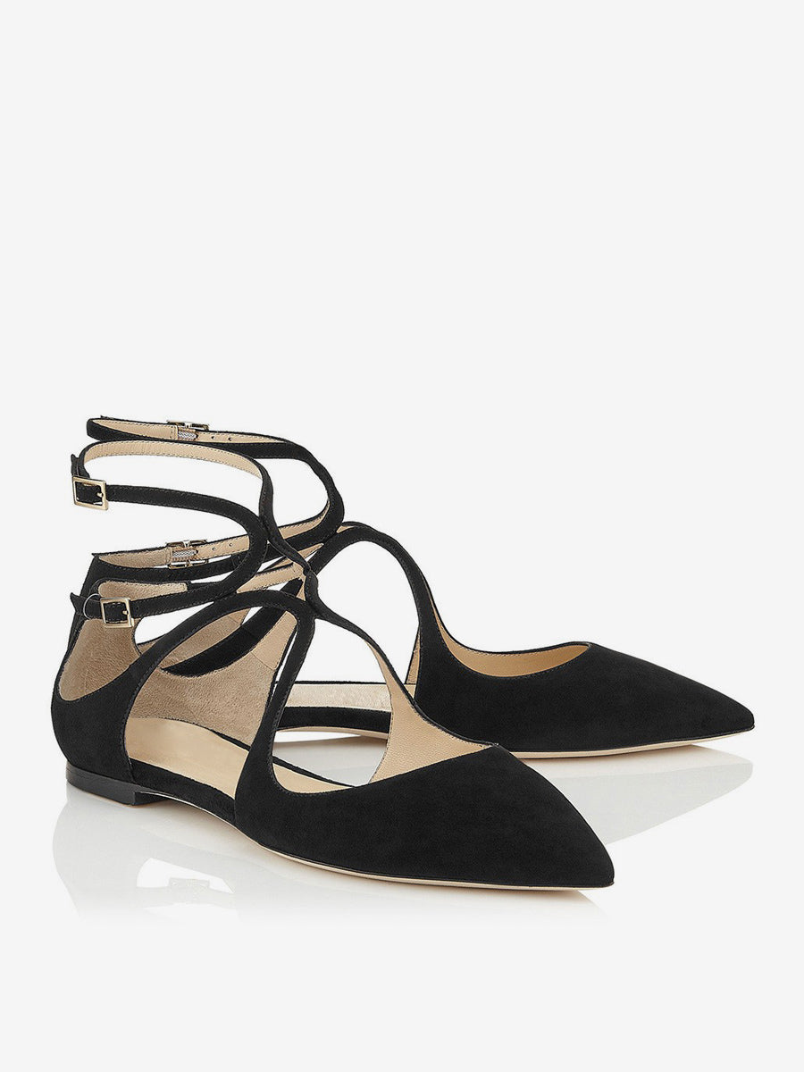 Pink Pointed-Toe Ankle-Strap Strappy Ballet Flats — view 7