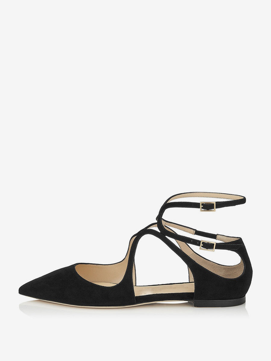 pink pointed toe ankle strap strappy ballet flats — view 6